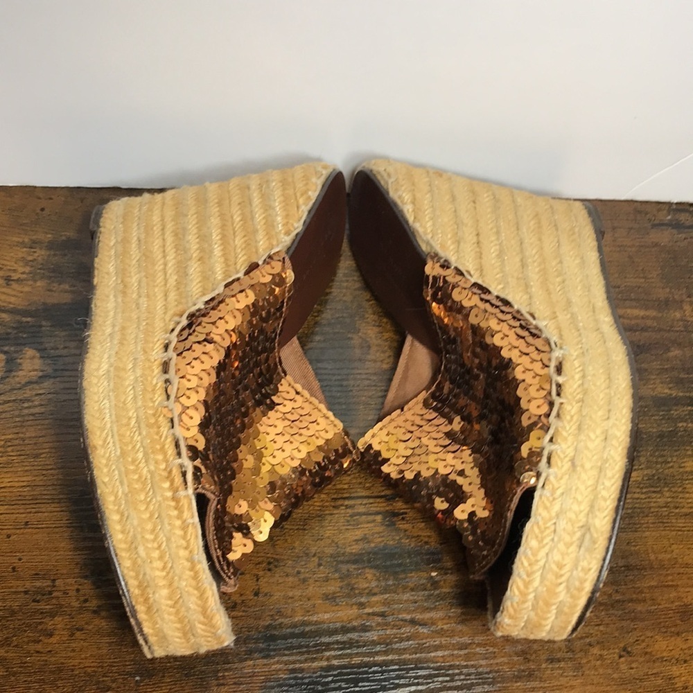 Marc by Marc Jacobs Bronze Sequence Platform Wedge Slip On Sandals 37 /6.5-7 Y2K - Picture 11 of 14